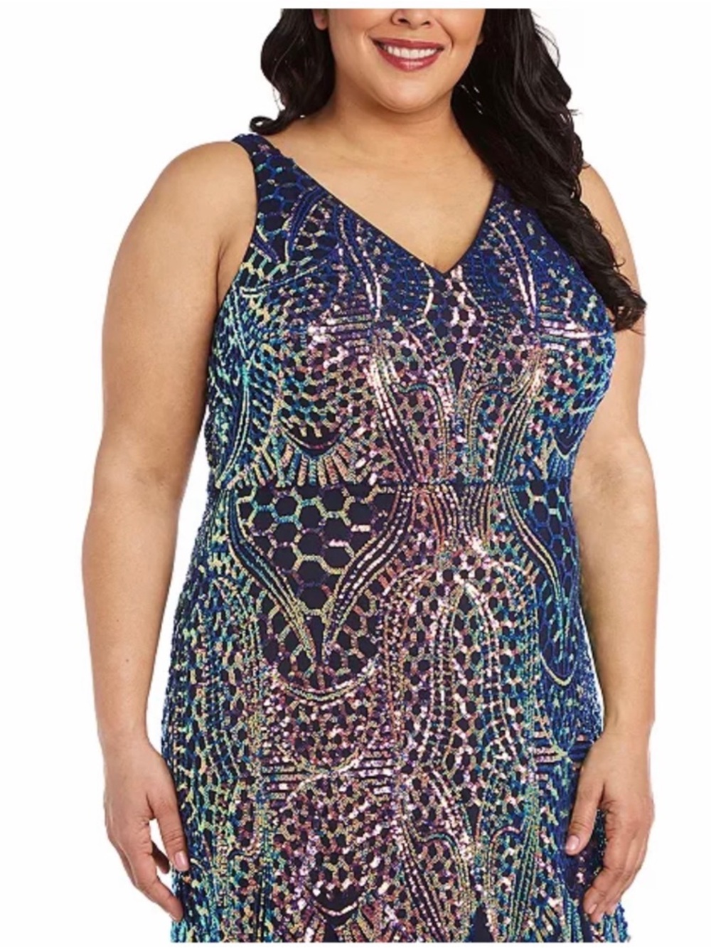 Night Way Collections Navy Multicolor Sequin Plus Size Dress